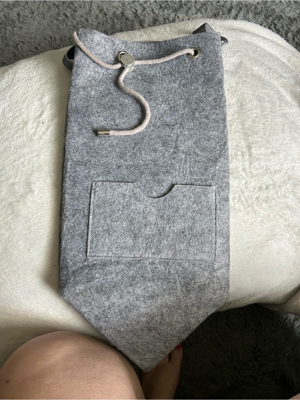 Gray Felt Drawstring Crossbody Bag - Unbranded